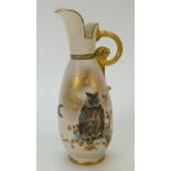 Royal Worcester unusual vase: Royal Worcester vase decorated with an owl & a raven type bird.
