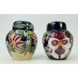 Two Moorcroft Ginger Jars - A Study In Velvet plus one other: Ginger Jars designed by R.