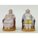 Pair of Continental porcelain boxes and covers: Depicting an 18th century lady and gentleman.