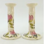 Moorcroft pair of Candlesticks in the Magnolia design: Candlestick height 21cm.