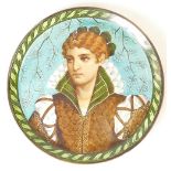 Doulton Lambeth large plaque: Hand painted Doulton Lambeth plaque with a lady in period costume,