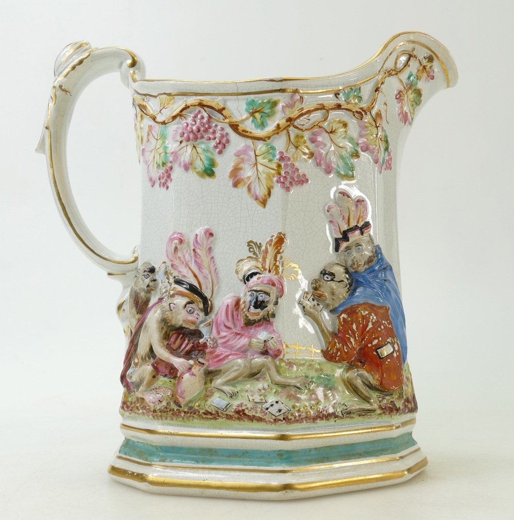 Staffordshire 19th century large monkey design jug: A mid 19th century jug of highly unusual Monkey - Image 4 of 5