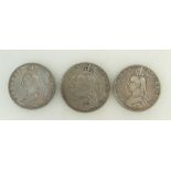 Victorian Crown & 2 x double Florins: Crown 1890 & four shilling (double florin) coins 1887.