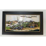 Moorcroft oblong plaque: Plaque decorated with Spitfires "preparing to scramble" dated 2012,