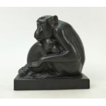 Wedgwood John Skeaping figure of Monkeys: Black Basalt model of Monkeys, Circa 1920's,