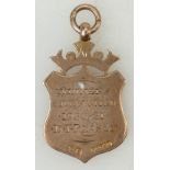 9ct Rose gold medal: Medal for 'Winners Stoke United 1921 D.T.Reason' 7.4 grams.