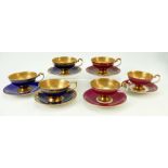 A harlequin collection of Aynsley gilded tea cups and saucers: Aynsley cups and saucers decorated