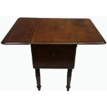 Georgian oak campaign type drop leaf work table/station: Table with hinged top and integral drawer