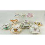 A collection of Shelley China tea ware: Shelley tea ware comprising various cups and saucers,