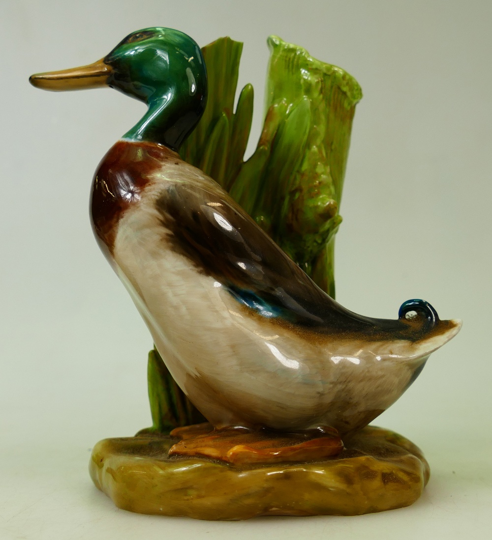 Royal Doulton spill vase modelled as Mallard duck: A Mallard duck next to reeds, by Royal Doulton,