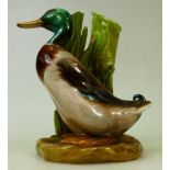 Royal Doulton spill vase modelled as Mallard duck: A Mallard duck next to reeds, by Royal Doulton,