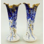Royal Doulton Hand Decorated Blue and White Vases: Vases by Royal Doulton with raised gilded