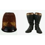 Doulton Lambeth Stoneware Inkwells in the form of a pair Riding Boots and a Honey Pot: Doulton