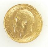 Half Sovereign gold coin: George V dated 1914, near uncirculated condition,