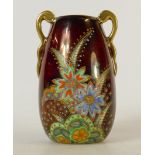 Cartonware two handled vase: A small Carltonware vase gilded and decorated with enamelled flowers,