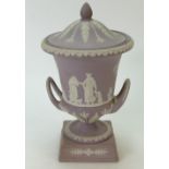 Wedgwood lilac Jasperware two handled urn & cover: Wedgwood Urn and Cover decorated with classical