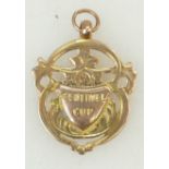 9ct Rose gold fob: Sentinel cup 9ct gold medal / fob / medallion, gross weight 6.4g.