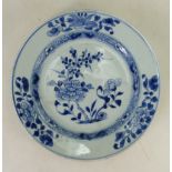 Early Tin Glazed blue and white Delft style plate: Plate decorated with flowers and foliage