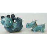 Beswick blue glazed Hippo and Panda: Beswick model of a small hippo and panda bear lying on its