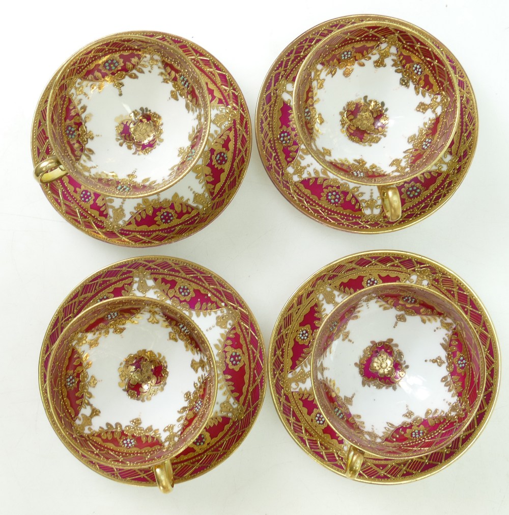 Japanese Noritake porcelain raised gilt decorated coffee set: Coffee set with hand decorated panels - Image 4 of 4