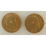 Two Half gold Sovereign coins: Edward VII dated 1905 & 1907.