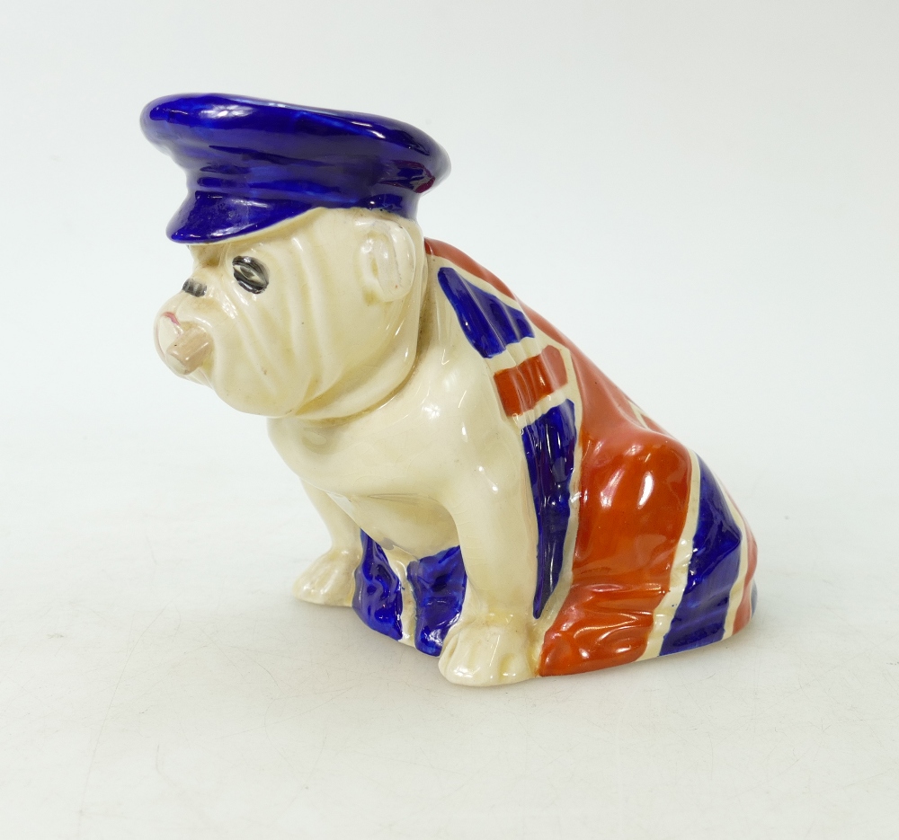 Royal Doulton seated bulldog with sailors cap: A medium size figure draped in union jack.