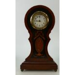 Inlaid Balloon Mantle Clock: Pretty clock with multi wood inlay and Swiss movement. Not working. 21.