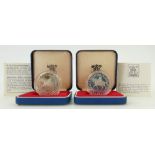 Two x 1977 sterling silver proof crowns: Crowns weighing 28.28 grams each.