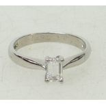 Platinum solitaire Baguette cut Diamond ring: Ring approx 45ct, size J, 3.5grams.