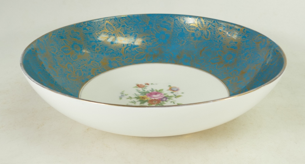 Minton Large Fruit Bowl: Fruit bowl by Minton decorated with turquoise banding and central panel of - Image 3 of 4