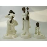 Three Minton porcelain & bronze figures: Figures - Sea Breezes MS4 23.5cm high, Geisha MS26 25.