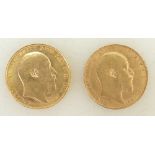 Two Full gold Sovereign coins: Edward VII dated 1907 & 1910.