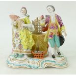 19th Century German / Continental Figure Group: Large square table group of four gentry figures