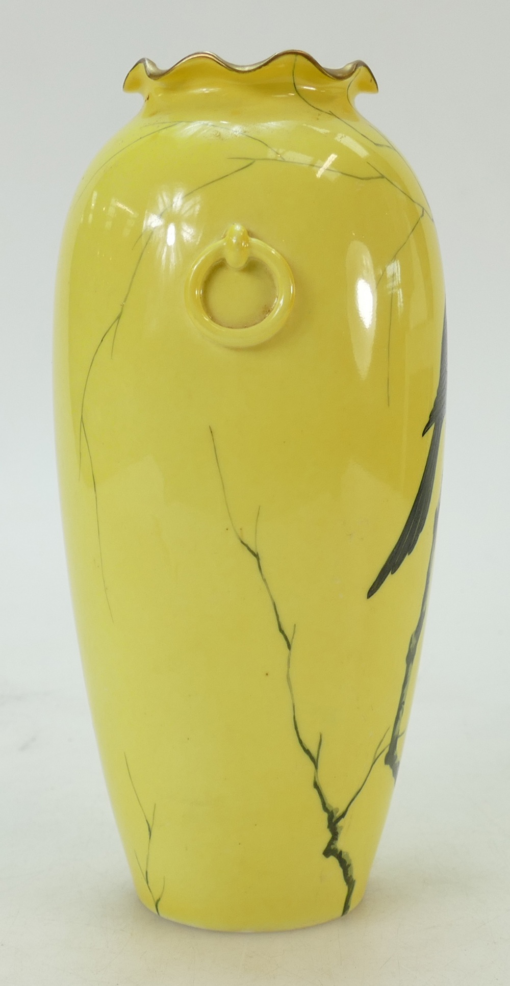 Cauldon hand decorated vase: Cauldon vase of a Magpie in branches signed by E S Nixon 20cm high. - Image 5 of 7