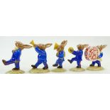 Royal Doulton set of Bunnykins figures The Blue Oompah band: Band comprising Cymbal player DB88,