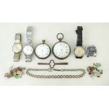A collection of vintage wristwatches and pocket watches: Collection including two Silver pocket