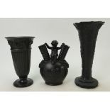 Wedgwood Black Basalt vases x 3: Wedgwood vases x 3,