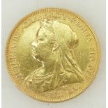 Gold Full Sovereign: Sovereign dated 1896 in good condition.