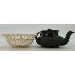 Victorian Jackfield ware Teapot together with a Wedgwood Cream ware chestnut basket: Jackfield