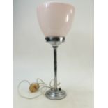 Art Deco chrome Lampstand: Lampstand with pink glass shade,