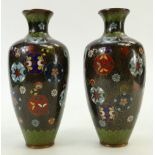 Early 20th Century Pair of Oriental Cloisonné enamelled vases: Vase height 18cm.