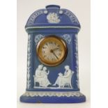 Wedgwood late 19th century dip dark blue Jasperware Mantle clock: Tempus Fugit clock,