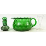 Collection of glass including a Chamber pot: Victorian green glass full size chamber pot with