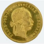 Austrian gold coin 1 Ducat: Ducat dated 1915, gold quality near fine .