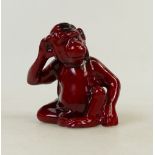 Royal Doulton Flambé Figure of a Monkey: Royal Doulton Flambé monkey with hand raised to ear HN156,