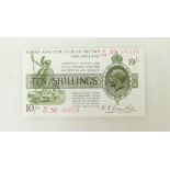 10 shillings banknote NF Warren Fisher: First issue E60 001733, variety with square dot / dash,