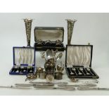 Collection of silver: Large collection of hallmarked silver including spoons and other flatware,