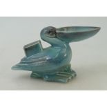 Beswick rare blue glazed matchbox holder Pelican: Beswick Matchbox holder modelled as seated