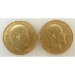 Two Full gold Sovereign coins: Edward VII dated 1909 & 1909.