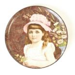 Wedgwood large Earthenware plaque: Hand painted plaque of a young lady with flowers,